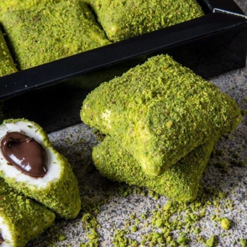 Antep-Bündel mit Pistazien außen und Schokoladenfüllung innen 500 gr